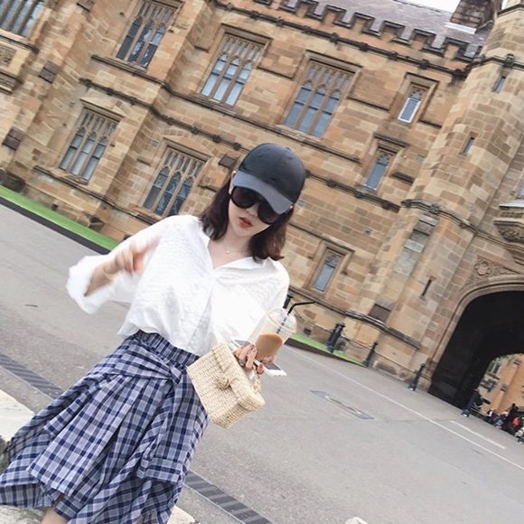 Elastic Plaid Skirt - Picture 2 of 7